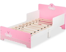 peuterbed met uitvalbeveiliging - 170x40 cm - lattenbodem - zwanen - wit-roze