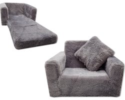 Peuterstoel - kinder slaapbankje - 50x50x40 cm - pluche - grijs