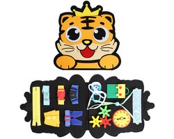 Peutervilt leerbord - Educatief speelgoed voor jonge kinderen - Sensorisch activiteitenbord + Reiseducatief stilteboek - Motorische ontwikkelingstool voor kleuters - Tijger