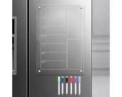 Peysaitr Acryl Magnetisch Menu Bord voor Keuken - Acryl Weekkalender voor Koelkast - Acryl Whiteboard voor Koelkast - met 6 Magnetische Uitwisbare Markers - 20x30cm