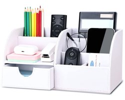 Peysaitr – Bureau Organizer PU Leer met Lade – Stijlvol en Duurzaam – Multifunctionele Desk Organizer voor Pennen, Telefoon, Afstandsbediening – Wit
