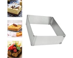 Peysaitr - RVS Cake Bakvorm - Verstelbare Rechthoekige Bakring - Uitschuifbare Cakevorm voor Taarten Mousse en Desserts - Zilver - 15x15-27.5x27.5cm - 1 stuk