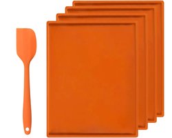 Peysaitr - Siliconen bakmat voor Zwitserse rol - hittebestendig droogmat - met siliconen spatel - bakaccessoire voor fruitdehydratie - 30 x 26 x 1cm - oranje - 4 stuks
