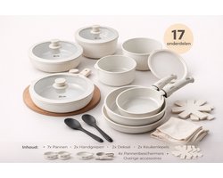 PFAS-VRIJ Pannen- en Potten Set met Afneembare Handgreep – Keramische Antiaanbak – Inductie – Stapelbaar – Ovenbestendig – Inclusief Accessoires (17 onderdelen totaal)