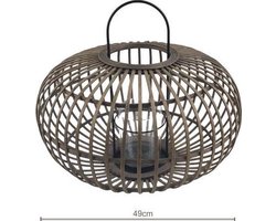 PH design Windlicht Bamboe Lantaarn bruin Ø49cm H42cm - windlicht met glas - bamboo tuindecoratie - tafellamp - woondecoratie - gezellige sfeerverlichting