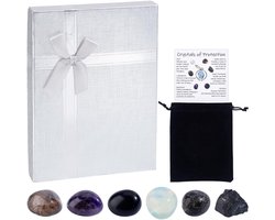 PH PandaHall Set van beschermende kristallen voor thuis, 6 stuks, opaliet, labradoriet, amethist, obsidiaan, lepidoliet, beschermstenen, met fluwelen zakjes en kaarten