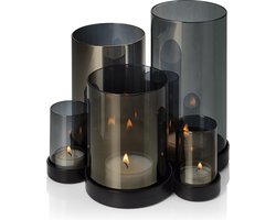 PHILIPPI LICHTERMEER Kandelaar – Windlicht – Waxinelichthouder - Glas Grijs - Basis Zwart