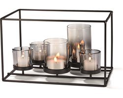 Philippi York Kandelaar - Waxinelichthouder - Glas - Staal - 5 Lichtjes