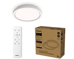 Philips All-In-One Plafondlamp - 2-Pack - Met Afstandsbediening - 24W - LED-verlichting - Warm- tot Koelwit licht; 2700K tot 6500K - 30 cm - Wit - Rond