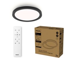 Philips All-In-One Plafondlamp - 2-Pack - Met Afstandsbediening - 24W - LED-verlichting - Warm- tot Koelwit licht; 2700K tot 6500K - 30 cm - Zwart - Rond