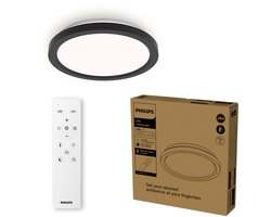 Philips All-In-One Plafondlamp - Met Afstandsbediening - 24W - LED-verlichting - Warm- tot Koelwit licht; 2700K tot 6500K - 30 cm - Zwart - Rond