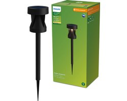 Philips Avery sokkellamp met spies - Solar buitenlamp - Warm wit licht; 2700K - Zwart - Zonne-energie - tuinpadverlichting