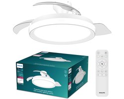 Philips Bliss Plafondventilator met ingebouwde LED-lamp - 3 Intrekbare bladen, diameter: 106cm - 4500 Lumen - Instelbaar wit licht van 2700K tot 6500K - Dimbaar tot 5% - Afstandsbediening - Wit
