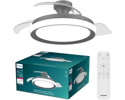 Philips Bliss Plafondventilator met ingebouwde LED-lamp - 3 Intrekbare bladen, diameter: 106cm - 4500 Lumen - Instelbaar wit licht van 2700K tot 6500K - Dimbaar tot 5% - Afstandsbediening - Zwart