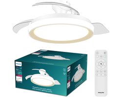Philips Bliss Plafondventilator met ingebouwde LED-lamp - 3 Intrekbare bladen, diameter: 106cm - 4500 Lumen - Instelbaar wit licht van 2700K tot 6500K - Dimbaar tot 5% - Afstandsbediening - Wit met goud