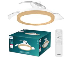 Philips Bliss Plafondventilator met ingebouwde LED-lamp - 3 Intrekbare bladen, diameter: 106cm - 4500 Lumen - Instelbaar wit licht van 2700K tot 6500K - Dimbaar tot 5% - Afstandsbediening - Hout
