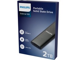 PHILIPS externe SSD — 2TB — Slim SATA Ultra Speed — USB-C - USB — Solid State Drive leessnelheid tot 550 MB/s — aluminium