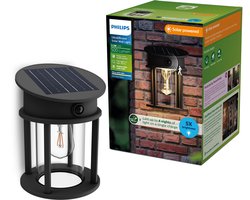 Philips Geri Wandlamp - UltraEfficient LED - Solar buitenlamp - Warmwit licht 2700K - Zwart - Rond ontwerp - Bewegingssensor - Zonne-energie - Schemersensor