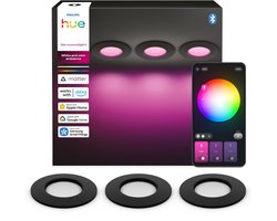Philips Hue dunne LED inbouwspot - badkamerverlichting - GU10 fitting - bevat 3 inbouwspots - aanpasbaar wit en gekleurd licht - zwart - IP44: spatwaterdicht - Ø: 90mm - slimme verlichting