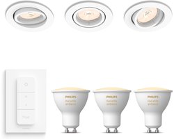 Philips Hue Enneper Set van 3 Inbouwspots (Wit) - Rond - GU10 - Warm tot Koelwit Licht - Incl. Hue Dimmer Switch - Hue White Ambiance