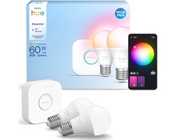 Philips Hue Essential starterkit - wit en gekleurd licht - 1 Bridge - 2 lampen A60