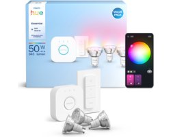Philips Hue Essential starterkit - wit en gekleurd licht - 1 Bridge - 3 GU10-spots en dimmer switch