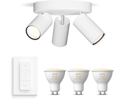 Philips Hue Idris Opbouwspot voor Badkamer (Wit) - Badkamerlamp - Warm tot Koelwit Licht - Incl. Hue Dimmer Switch - Plafondspot met 3 Lichtpunten - GU10 - Hue White Ambiance