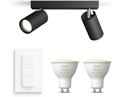 Philips Hue Idris Opbouwspot voor Badkamer (Zwart) - Badkamerlamp - Warm tot Koelwit Licht - Incl. Hue Dimmer Switch - Plafondspot met 2 Lichtpunten - GU10 - Hue White Ambiance