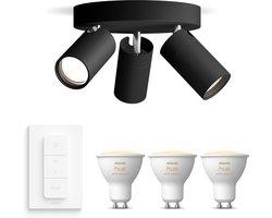 Philips Hue Idris Opbouwspot voor Badkamer (Zwart) - Badkamerlamp - Warm tot Koelwit Licht - Incl. Hue Dimmer Switch - Plafondspot met 3 Lichtpunten - GU10 - Hue White Ambiance