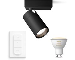 Philips Hue Idris Opbouwspot voor Badkamer (Zwart) - Badkamerrlamp - Warm tot Koelwit Licht - Incl. Hue Dimmer Switch - Wandspot of Plafondspot met 1 Lichtpunt - GU10 - Hue White Ambiance