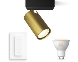 Philips Hue Idris Opbouwspot voor Badkamer (Zwart/Goud) - Badkamerrlamp - Warm tot Koelwit Licht - Incl. Hue Dimmer Switch - Wandspot of Plafondspot met 1 Lichtpunt - GU10 - Hue White Ambiance