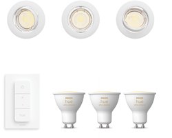 Philips Hue Peridot Set van 3 Inbouwspots (Wit) - Rond - Richtbaar - GU10 - Warm tot Koelwit Licht - Incl. Hue Dimmer Switch - Hue White Ambiance