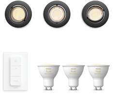 Philips Hue Peridot Set van 3 Inbouwspots (Zwart) - Rond - Richtbaar - GU10 - Warm tot Koelwit Licht - Incl. Hue Dimmer Switch - Hue White Ambiance