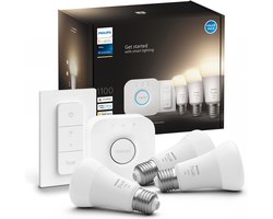 Philips Hue starterkit - warmwit licht - 3 lampen - E27 - 1100lm - 1 dimmer switch
