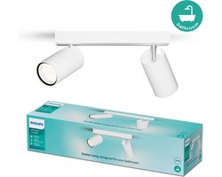 Philips Idris Spot - Plafondspot - Spatwaterdicht IP44 - 5W - Wit - Badkamerlamp - Twee lichtpunten - Alleen geschikt voor LED spots