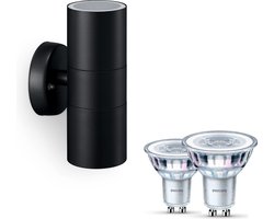 Philips Kylis Wandlamp voor Buiten Up & Down (Zwart) - Buitenlamp - GU10 - Warmwit Licht - SceneSwitch - Eenvoudig Dimbaar met Je Klassieke Schakelaar