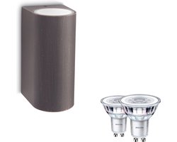 Philips Nightingale Wandlamp voor Buiten Up & Down (Roestbruin) - Buitenlamp - GU10 - Warmwit Licht - SceneSwitch - Eenvoudig Dimbaar met Je Klassieke Schakelaar