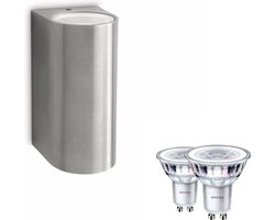 Philips Nightingale Wandlamp voor Buiten Up & Down (Roestvrij Staal) - Buitenlamp - GU10 - Warmwit Licht - SceneSwitch - Eenvoudig Dimbaar met Je Klassieke Schakelaar