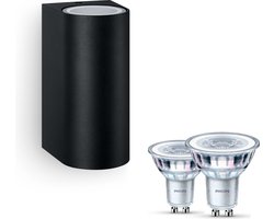 Philips Nightingale Wandlamp voor Buiten Up & Down (Zwart) - Buitenlamp - GU10 - Warmwit Licht - SceneSwitch - Eenvoudig Dimbaar met Je Klassieke Schakelaar
