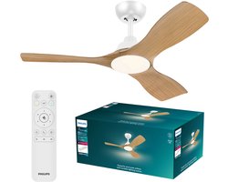 Philips Olas Ventilator met LED lamp - Diameter: 106cm - Instelbaar wit licht van 3000K tot 6500K - Dimbaar tot 5% - Inclusief afstandsbediening - 2650 Lumen - Wit/Hout