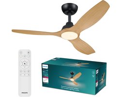 Philips Olas Ventilator met LED lamp - Diameter: 132cm - Instelbaar wit licht van 3000K tot 6500K - Dimbaar tot 5% - Inclusief afstandsbediening - 2650 Lumen - Zwart/Hout