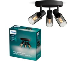 Philips Palms Spot - Plafondspot met drie lichtpunten - Met gerookt glas - Kleine fitting E14 - Ronde basisplaat