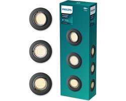 Philips Peridot inbouwspot - GU10 fitting - Zwart - Rond - Richtbare spot - 3-pack