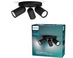 Philips Pongee opbouwspot - 3-lichts - zwart