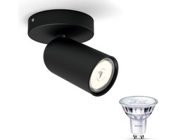 Philips Pongee Opbouwspot (Zwart) - Warmwit Licht - Wandspot of Plafondspot met 1 Lichtpunt - GU10 - SceneSwitch - Eenvoudig Dimbaar met Je Klassieke Schakelaar