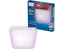 Philips Smart Lighting - Plafondlamp - RGB - Gekleurd en instelbaar wit licht - Dimbaar - Breedte: 37,5cm - Wit - 24W - Vierkant - Werkt met de WiZ app - Wifi