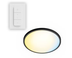 Philips SuperSlim All-In-One Plafondlamp - Met Afstandsbediening - WarmGlow - 16W - Extra warm- tot Koelwit licht: 2200K tot 6500K - 29 cm - Zwart - Rond