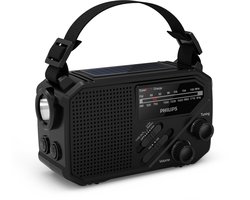 PHILIPS TAR1609 draagbare Noodradio FM/AM-radio met interne oplaadbare batterij, back-up met AAA-batterij en handslinger, zonne-energie, ingebouwde led-lamp en zaklamp als noodradio survival emergency radio voor kamperen, wandelen en stroomuitval