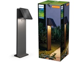 Philips Tavenlor Solar Sokkellamp - Buitenlamp - Warmwit licht: 2700K - Bewegingssensor - Zonne-energie - Weerbestendig: IP44 - Zwart - 3.6W
