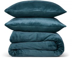 PHLOX Dekbedovertrek Flanel Fleece - Tweepersoons 200x220 cm + 2 Kussenslopen - Zacht & Huidvriendelijk - Petrol